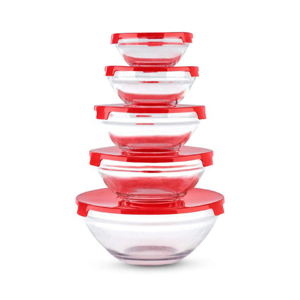 Mobileleb Kitchen & Dining Red / Brand New 5pcs Glass Bowl Set - 93101