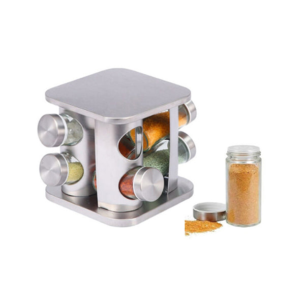 Mobileleb Kitchen & Dining Silver / Brand New 8 Jars 100Ml Stainless Steel Rotating Seasoning Spice Jar Set - 10499