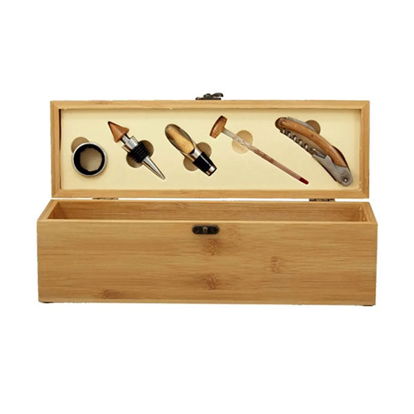 Mobileleb Kitchen & Dining Bamboo Wine Box with 5 Wine Accessories Set - 12975