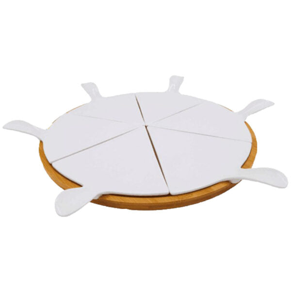 Mobileleb Kitchen & Dining White / Brand New Ceramic Pizza Plate with Bamboo Base - 88394