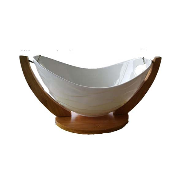Mobileleb Kitchen & Dining Ceramics and Bamboo Salad Bowl with Stand - 88400