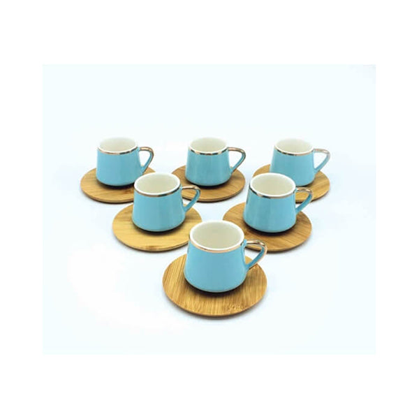 Mobileleb Kitchen & Dining Blue / Brand New Coffee Cups with Bamboo Plates, Coffee Set, Porcelain Made, Bamboo Base - 13911