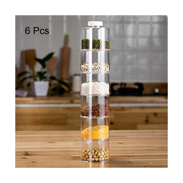 Mobileleb Kitchen & Dining Transparent / Brand New Cool Gift, Set Of 6 Pcs Spices Jar Tower - 93215
