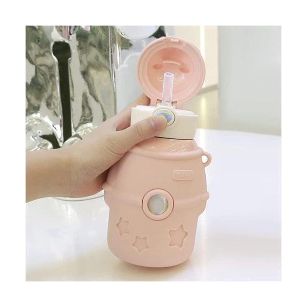 Mobileleb Kitchen & Dining Pink / Brand New Cute Stainless Steel Water Bottle with Straw and Stickers 500ml - 10258