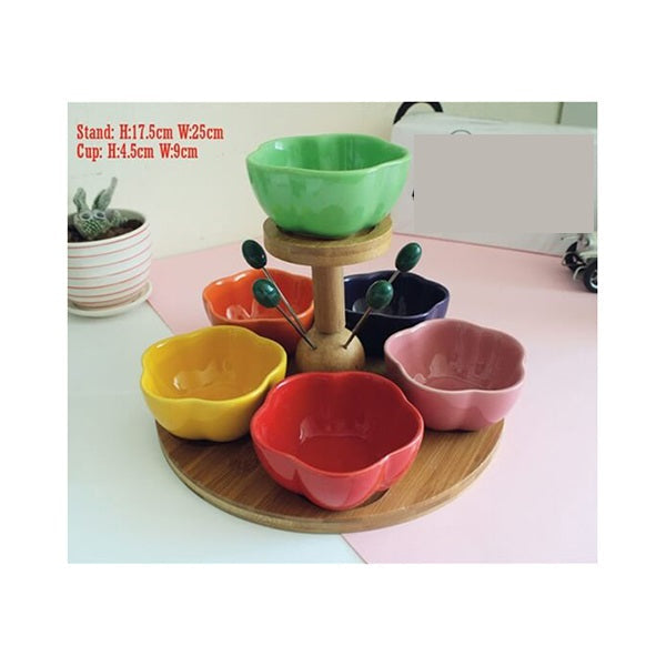Mobileleb Kitchen & Dining Brand New DIP Dishes Set With Bamboo Base, Colored Kitchenware, Home Accessories, Porcelain Made - 13917