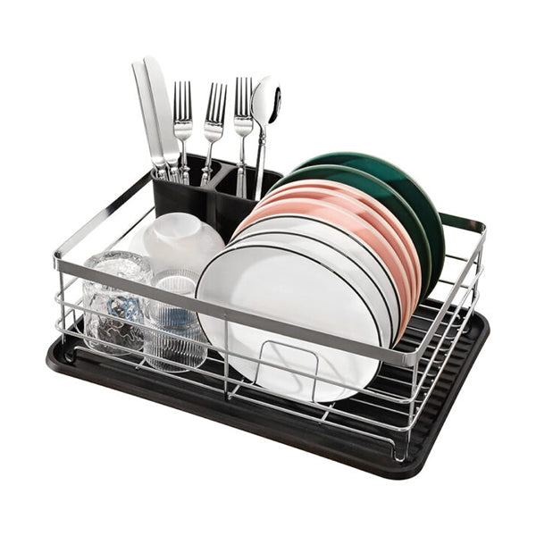Mobileleb Kitchen & Dining Black / Brand New Dish Drainer Rack with Cutlery Holder and Drip Tray - 11046