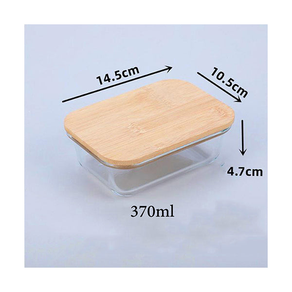 Mobileleb Kitchen & Dining Brand New / 370ML Food Storage Container Glass with Bamboo Lid - 10406, Available in Many Sizes