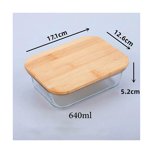 Mobileleb Kitchen & Dining Brand New / 640ML Food Storage Container Glass with Bamboo Lid - 10406, Available in Many Sizes