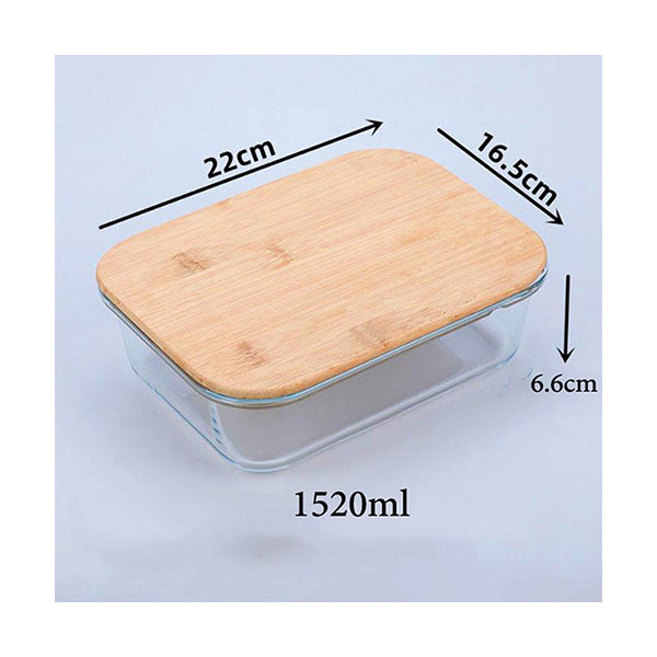 Mobileleb Kitchen & Dining Brand New / 1520ML Food Storage Container Glass with Bamboo Lid - 10406, Available in Many Sizes