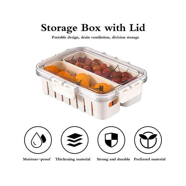 Mobileleb Kitchen & Dining White / Brand New Food Storage Containers Box with Clear Lid and 2 Removable Drain Tray - 10572