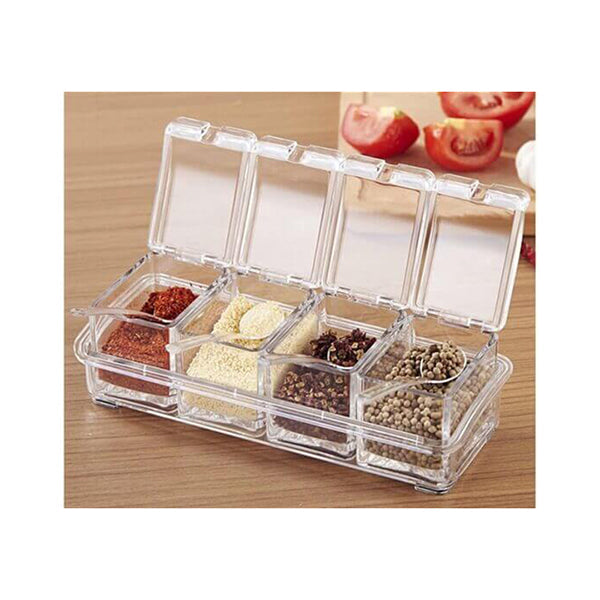 Mobileleb Kitchen & Dining Transparent / Brand New Four in One Crystal Clear Seasoning Box Acrylic Spice Rack Storage Condiment Jars Containers with One Spoon - 14053