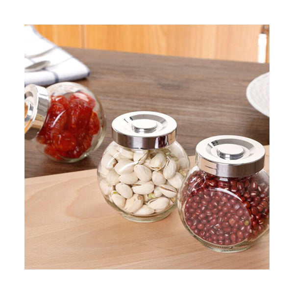 Mobileleb Kitchen & Dining Glass Jar With Silver Lid Set - 95163