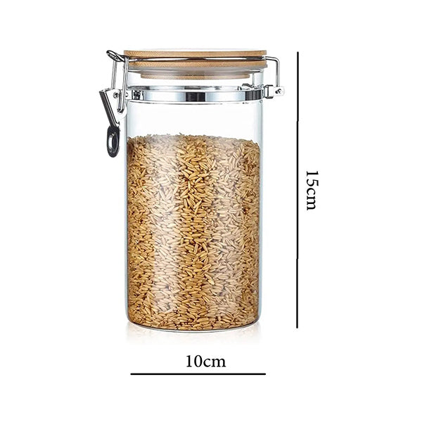 Mobileleb Kitchen & Dining Brown / Brand New / 1150ML Glass Storage Jar with Clip Seal Wooden Lid - 11126