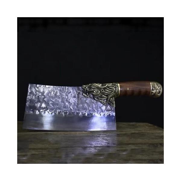 Mobileleb Kitchen & Dining Aether Black Premium Handmade Cleaver Knife Chef Knife, 8.5-inch with Gift Box Bag Hand Forged Cleaver Chopping Knife Knives Sharp Blade Kitchen Knife Longquan Kitchen Knife Kitchen Slicing Knife Sharpener Sharpening Cooking Tools Wooden and Copper Handle