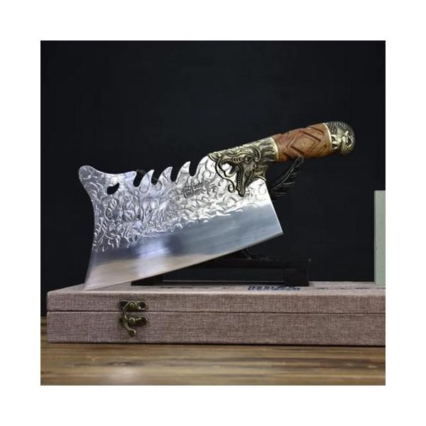 Mobileleb Kitchen & Dining Active Black Premium Handmade Cleaver Knife Chef Knife, 8.5-inch with Gift Box Bag Hand Forged Cleaver Chopping Knife Knives Sharp Blade Kitchen Knife Longquan Kitchen Knife Kitchen Slicing Knife Sharpener Sharpening Cooking Tools Wooden and Copper Handle
