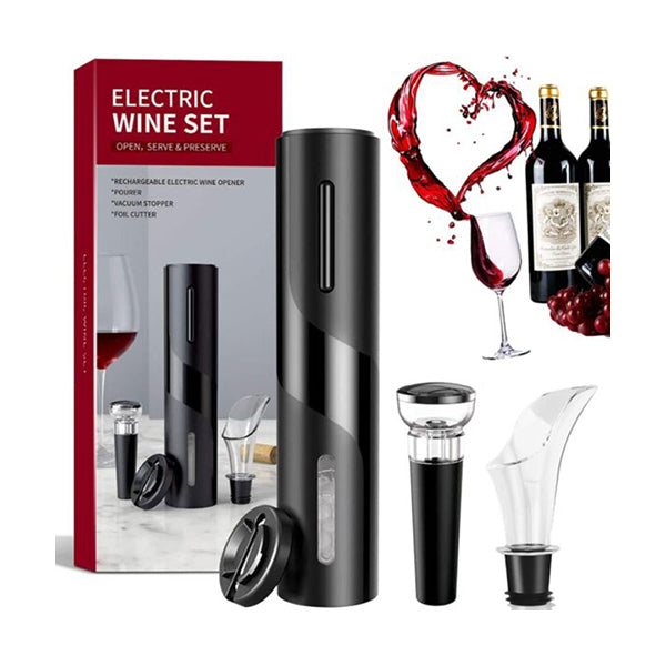 Mobileleb Kitchen & Dining Black / Brand New Rechargeable Electric Wine Bottle Openers Set - 11028