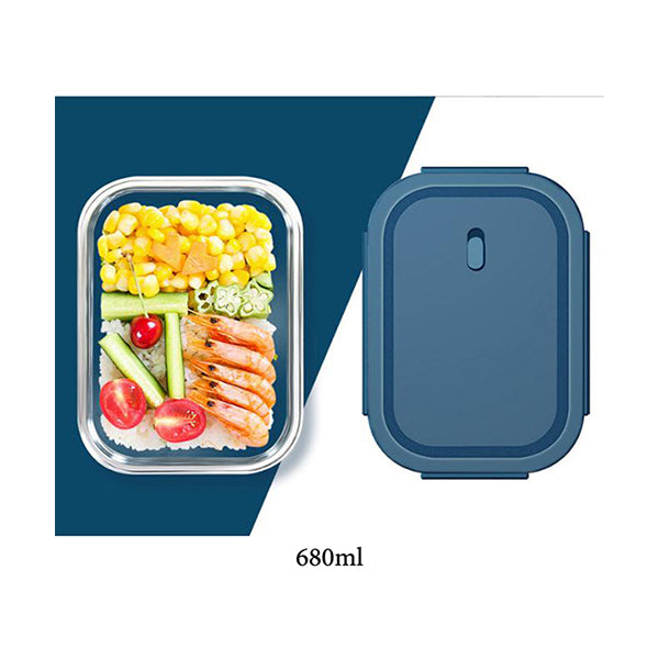 Mobileleb Kitchen & Dining Brand New / 680ML Rectangle Glass Food Storage Containers with Blue Plastic Lids - 10410, Available in Many Sizes