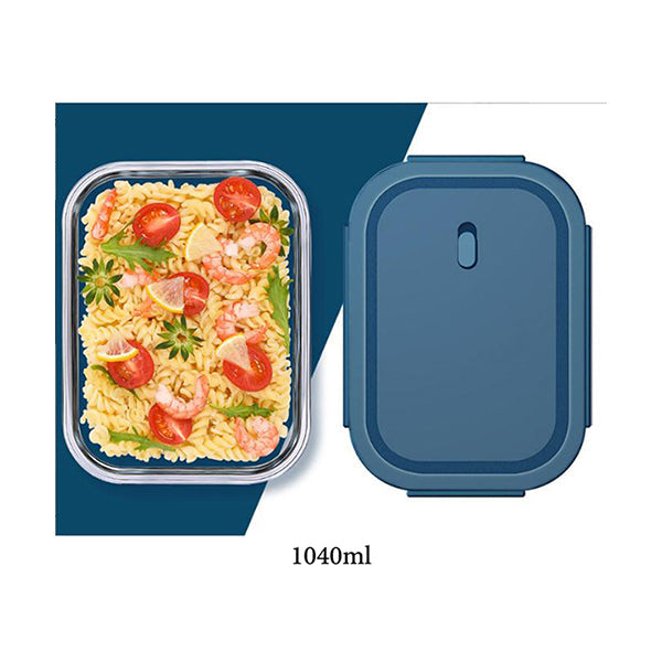 Mobileleb Kitchen & Dining Brand New / 1040ML Rectangle Glass Food Storage Containers with Blue Plastic Lids - 10410, Available in Many Sizes