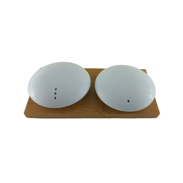 Mobileleb Kitchen & Dining White / Brand New Round Salt & Pepper Set With Bamboo Tray - 10328