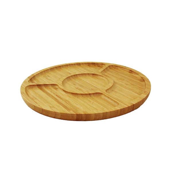 Mobileleb Kitchen & Dining Brown / Brand New Round Wooden Serving Tray with 4 Sections - 98755