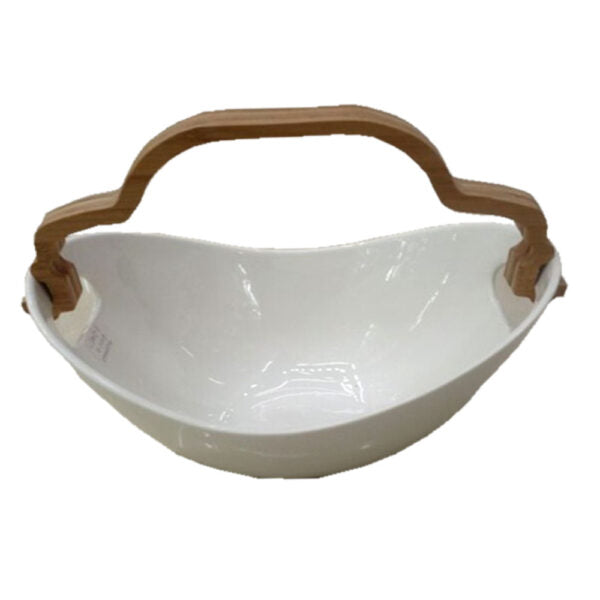 Mobileleb Kitchen & Dining White / Brand New Salad Bowl With Bamboo Holder - 88423