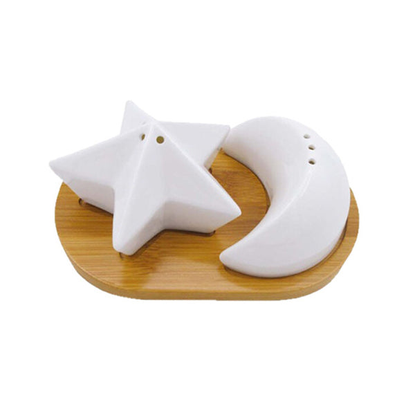 Mobileleb Kitchen & Dining White / Brand New Salt and Pepper Pot with Bamboo Base - 88412