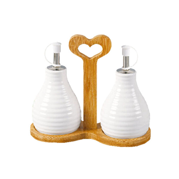 Mobileleb Kitchen & Dining White / Brand New Set Of 2 Cruet With Bamboo Base - 88429