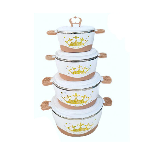 Mobileleb Kitchen & Dining Beige / Brand New Set of 4 Round Thermal Insulating Pots for Food Storage - 97614