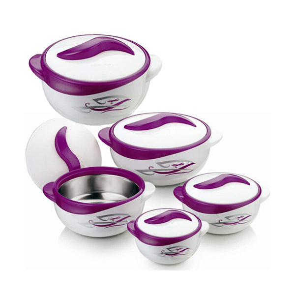 Mobileleb Kitchen & Dining Purple / Brand New Set of 5 Round Thermal Insulating Pots for Food Storage - 97613