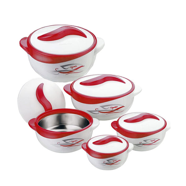 Mobileleb Kitchen & Dining Red / Brand New Set of 5 Round Thermal Insulating Pots for Food Storage - 97613