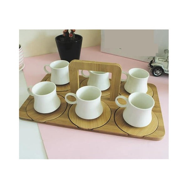 Mobileleb Kitchen & Dining Brand New Set of 6 Tea Cups With Bamboo Base, kitchenware, Home Accessories, Porcelain Made - 13904