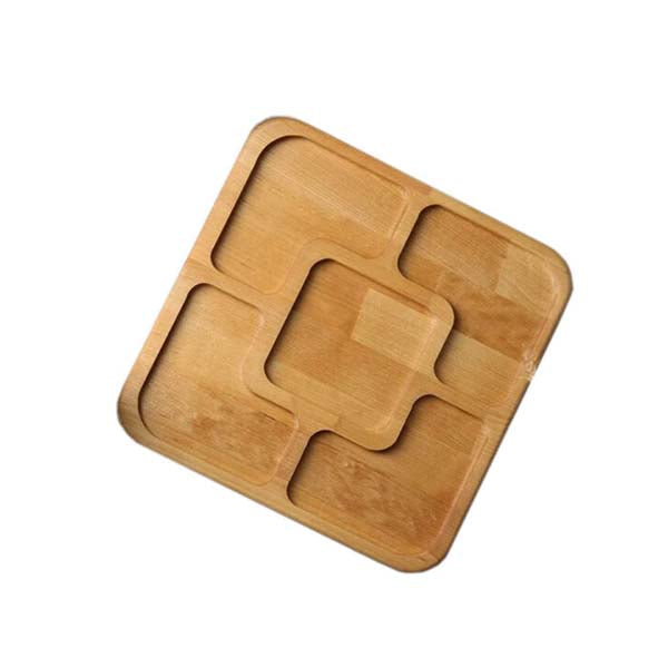 Mobileleb Kitchen & Dining Brown / Brand New Square Wooden Serving Tray with 5 Sections - 98757