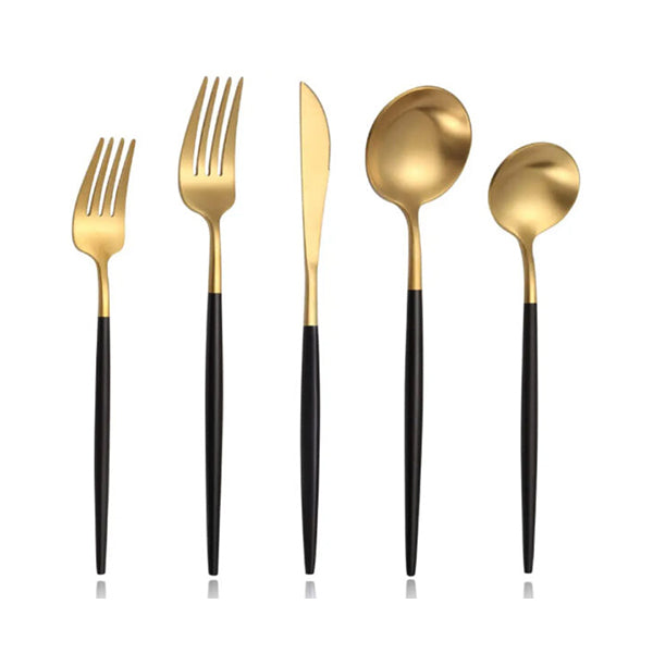 Mobileleb Kitchen & Dining Black/gold / Brand New Stainless Steel Cutlery Set Black Gold 30-Piece - 10724