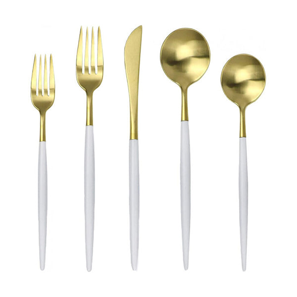 Mobileleb Kitchen & Dining White/Gold / Brand New Stainless Steel Cutlery Set White Gold 30-Piece - 10723