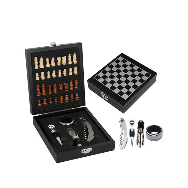 Mobileleb Kitchen & Dining Wine Accessory Kit with Compact Wooden Case with Chess Board - 12982