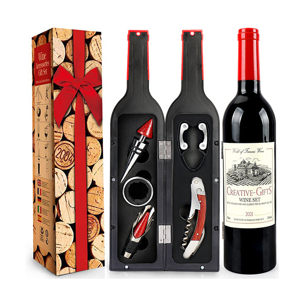 Mobileleb Kitchen & Dining Wine Bottle Shaped With 5 Pieces Accessories Gift Set - 10403