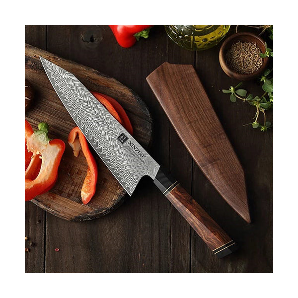 Mobileleb Kitchen & Dining Brand New Xinzuo Premium Series Damascus Chef Knife + Wooden Box + Wooden Sheath