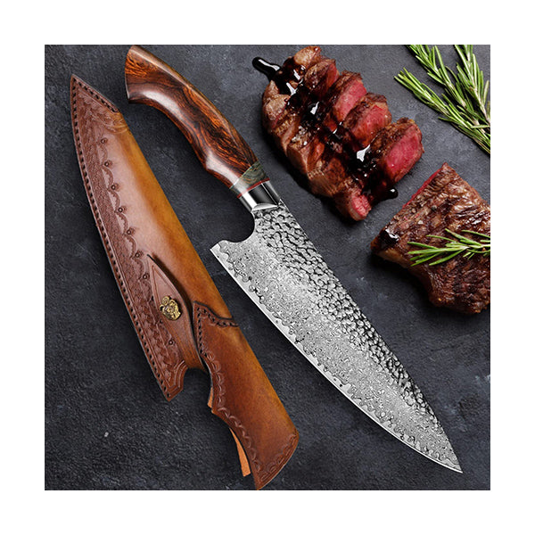 Mobileleb Kitchen & Dining Brand New Xunyi Hand-Made Damascus Chef Knife 73 Layers + Genuine Italian Leather Sheath