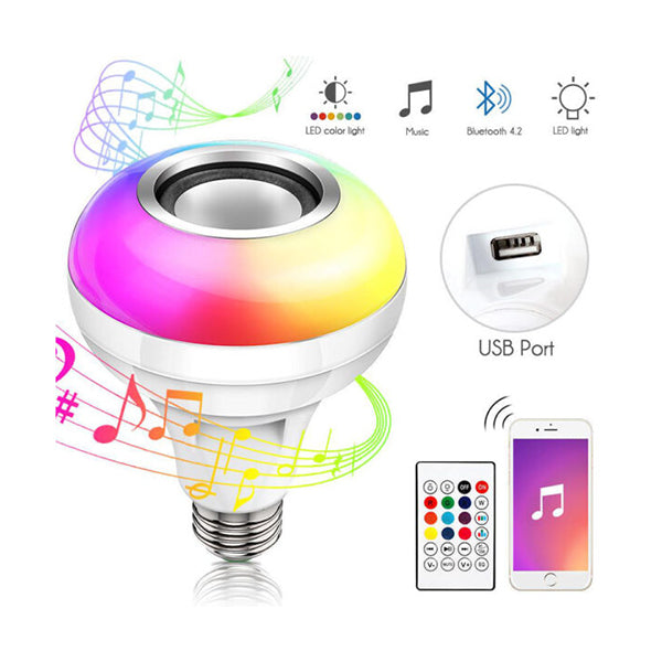 Mobileleb Lighting White / Brand New LED Music Bulb Bluetooth Speaker with USB Port & Remote