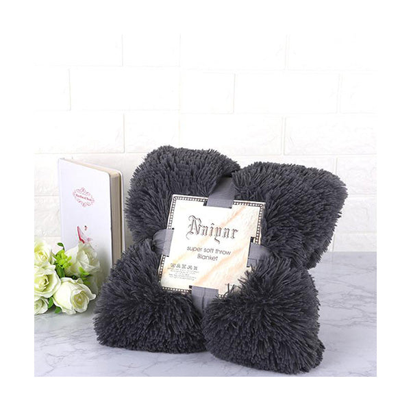 Mobileleb Linens & Bedding Dark Grey / Brand New Double-sided Faux Fur Sherpa Fleece Blanket, 200*230 Cm - 97374