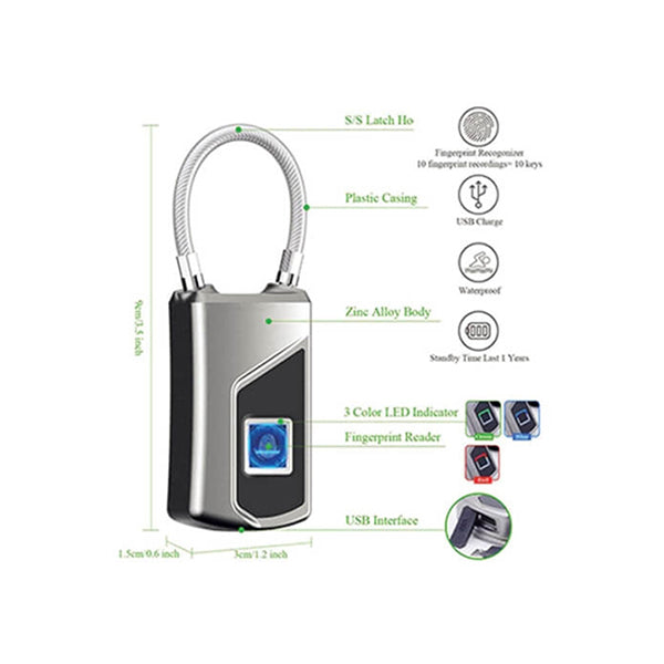 Mobileleb Locks & Keys Brand New Finger Print Lock Waterproof Fingerprint Padlock With Bluetooth Connection - 10837