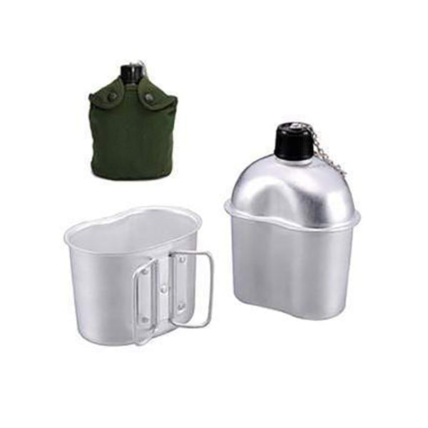 Mobileleb Outdoor Activities Silver / Brand New Class A Military Aluminum Water Bottle With Canteen Cup & Green Carry Bag 2.5 L