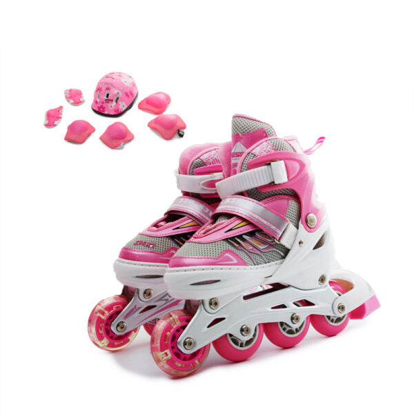 Mobileleb Outdoor Recreation Pink / Brand New Adult & Kids Adjustable Roller Skates With Safety Kits K603CT - Large