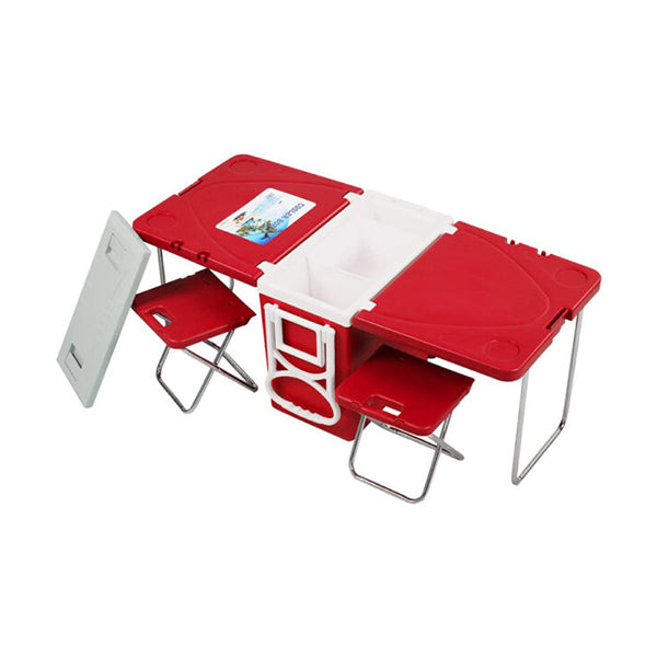 Mobileleb Outdoor Recreation Red / Brand New Camping Cooler Table With 2 Chairs - 99024