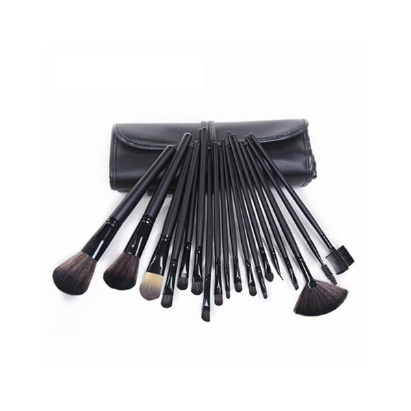 Mobileleb Personal Care Black / Brand New 18Pcs Makeup Brush Set Natural Synthetic Professional With Leather Case - 87808