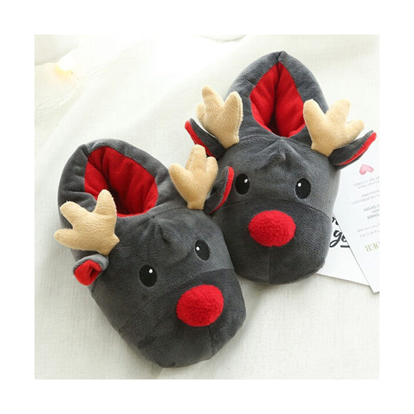 Mobileleb Shoes Grey / Brand New Christmas Deer Soft Stuffed Plush Slippers - 97365-1, Available in Different Colors