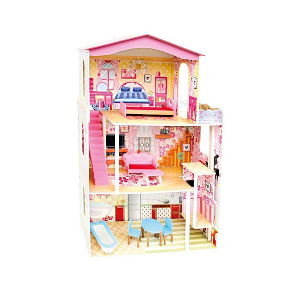 Mobileleb Toys Pink / Brand New Wooden Dollhouse for Kids, Pretend Play Dream House Toy - 96721