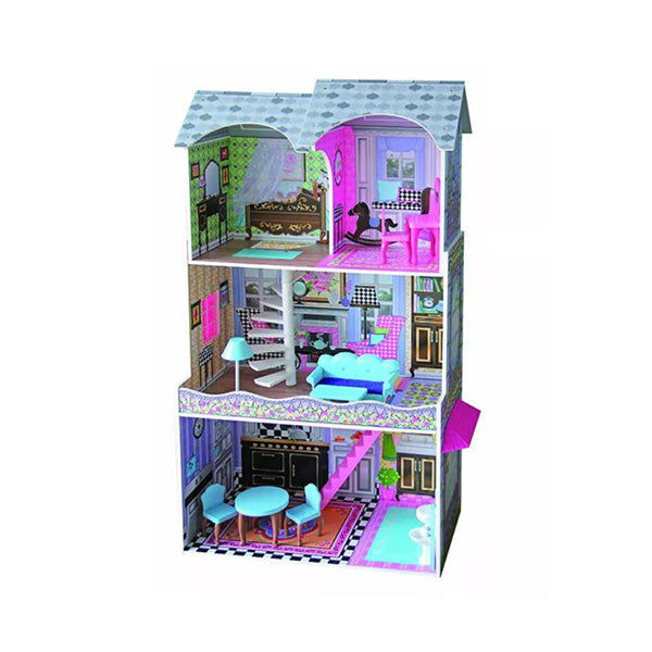 Mobileleb Toys Grey / Brand New Wooden Girls Doll House 3 Level Kids Pretend to Play Toys Furniture Set - 95402