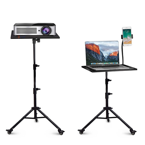 Mobileleb Video Black / Brand New Universal Stand Tripod with Wheels for Projector and Laptop with Adjustable Tray and Phone Holder - H101B