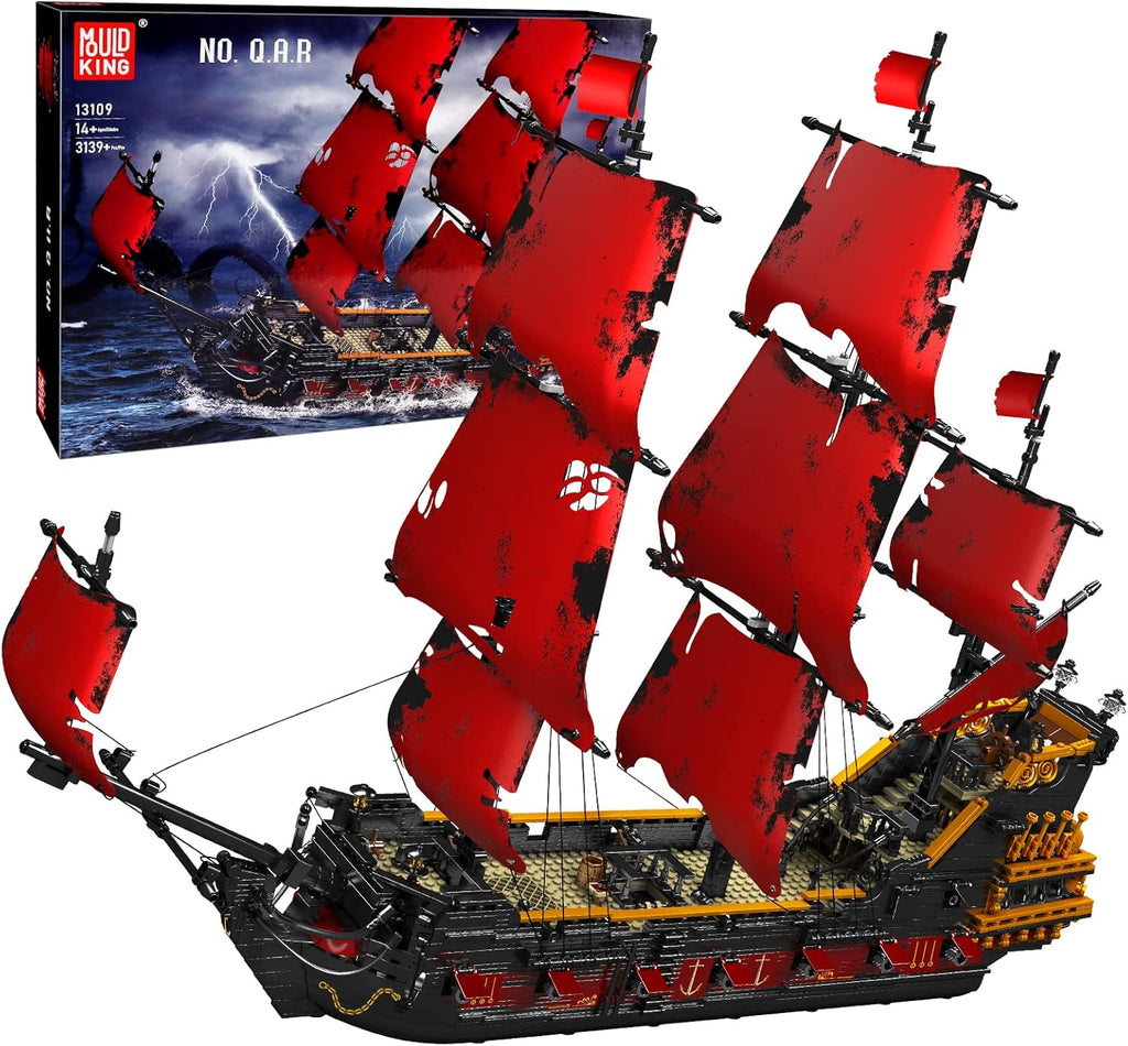 Mould King Mould King 13109 Queen Anna's Revenge Pirate Ship Model Building Blocks Kit, MOC Pirate Ship Building Sets, 3139 Pieces Large Red Set for Kids and Teens